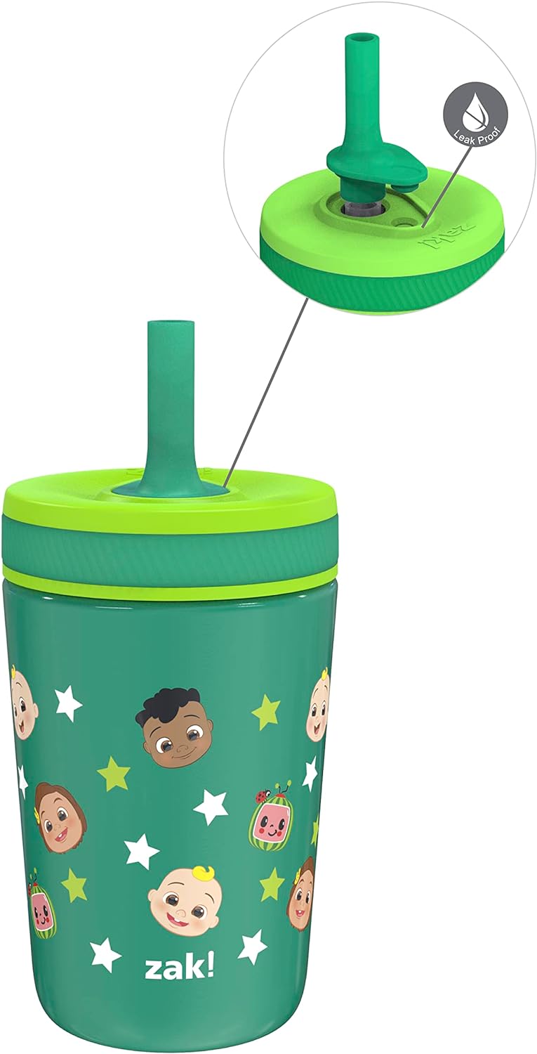 Zak Designs CoComelon Kelso Toddler Cups For Travel or At Home, 12oz Vacuum Insulated Stainless Steel Sippy Cup With Leak-Proof Design is Perfect For Kids (JJ, Cody, Nina)