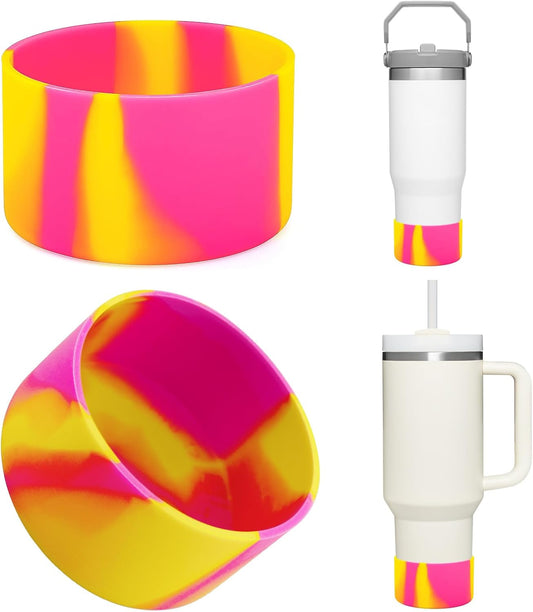 Upgrade 2PCS Protective Silicone Boot Bumper for Stanley Quencher Adventure 40oz 30oz IceFlow 20oz 30oz Tumbler, Water Bottle Bottom Sleeve Cover Accessories for Stanley Mug Cup(Orange+Pink)