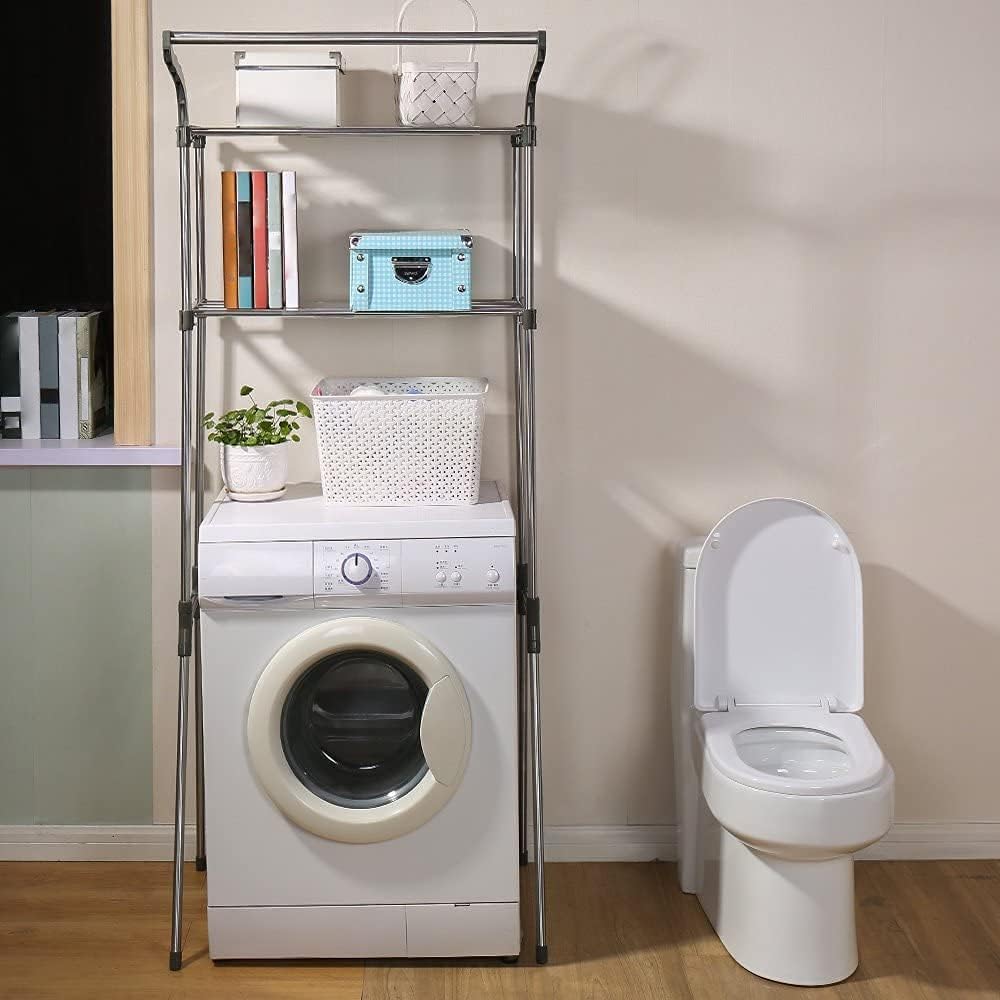 BAOYOUNI Bathroom Space Saver Over The Toilet Storage Rack Shelf Above Washing Machine Standing Organizer 2-Tier 26.77 W X 19.48 D X 68.11 H Inches, Grey
