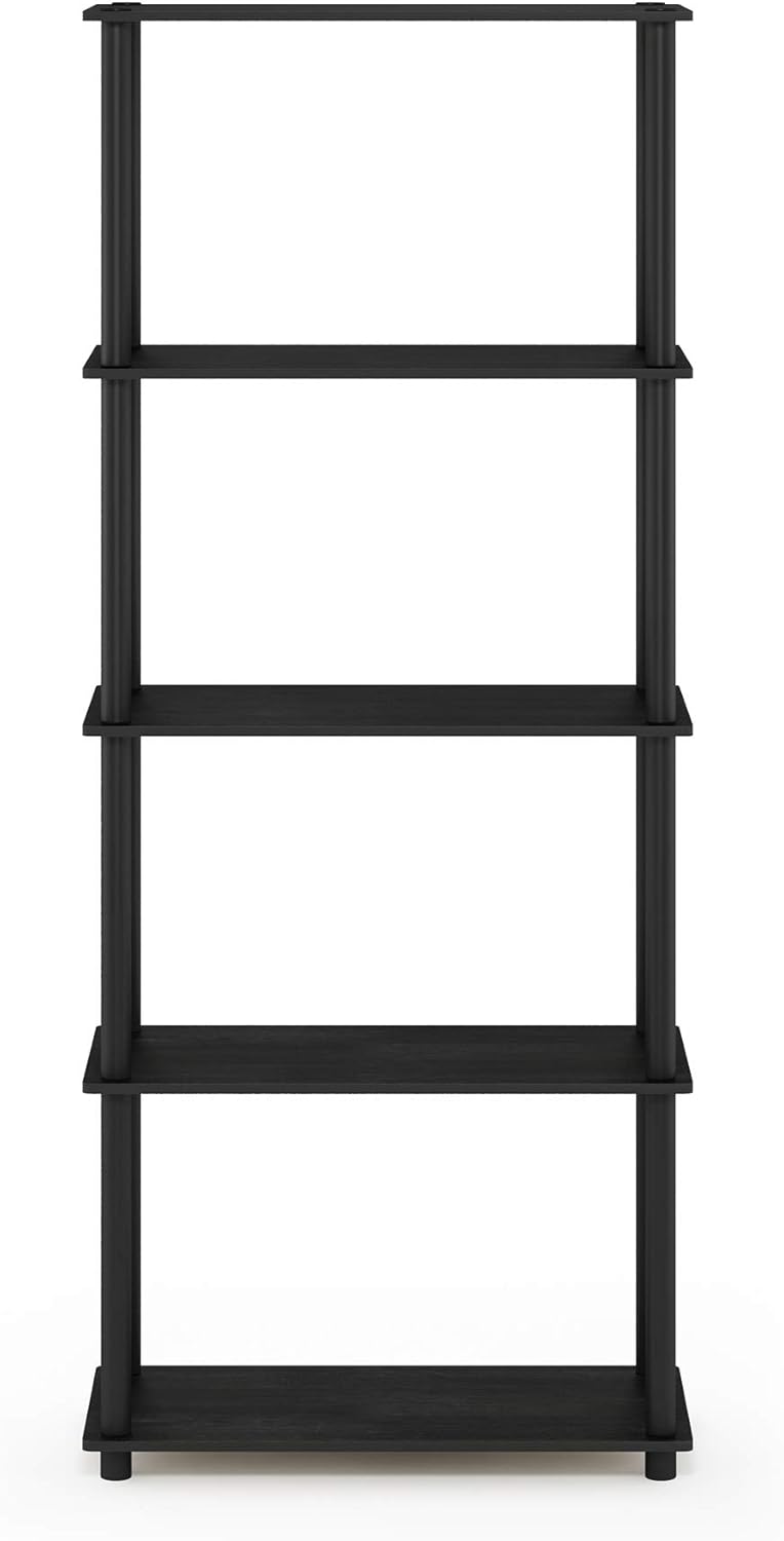Furinno TURN-N-TUBE Storage Shelves, 5-Tier Book Shelf, Corner Shelf, Toolless Open Shelves, for Organization and Storage, Living Room, Garage, Home Office, Americano