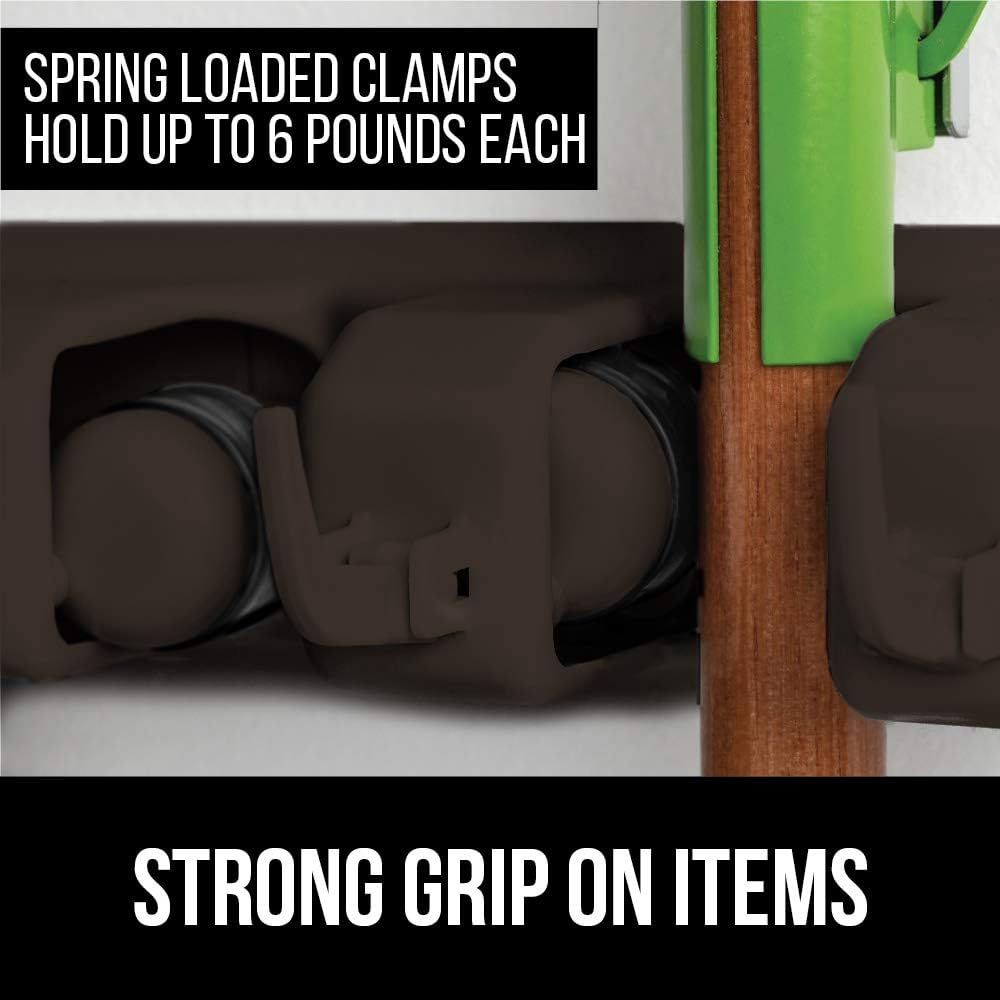 GORILLA GRIP Wall Mount Hook Fixture, Also Includes Slots to Hold Mop, Broom, Tools, Easy Install, Organize Cleaners, Tools, Home, Kitchen, Garage, 6 Hooks 5 Slots, Brown