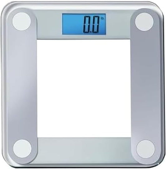Eat Smart Digital Bathroom Scale with Extra Large Easy to Read Lighted Display, Accurate Weight Tracking, Includes Free Body Tape Measure, Grey and Clear