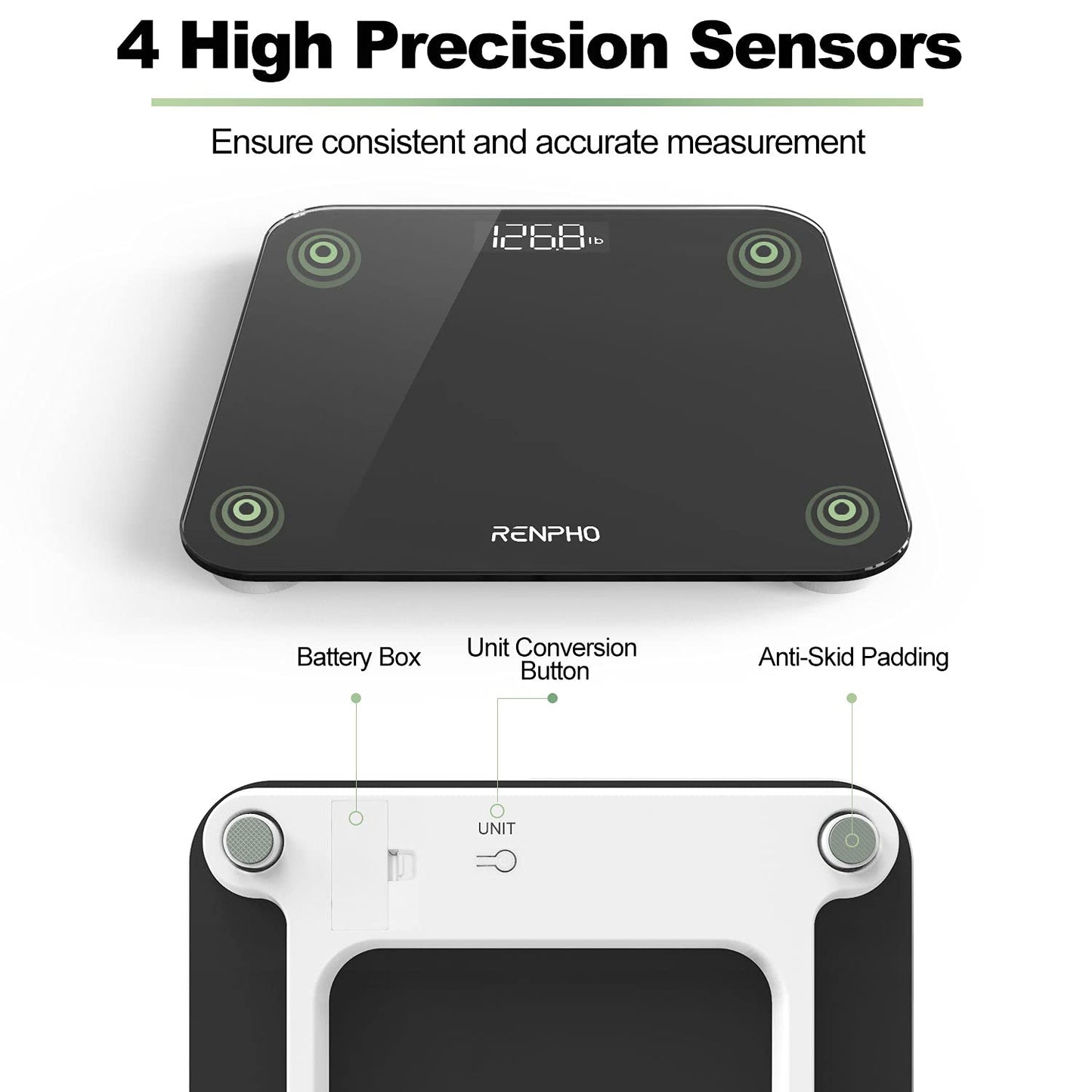 RENPHO Scale for Body Weight, Bathroom Weighing Scale with Backlit LED Display, Highly Accurate & Measures Weight up to 400 lb/180kg, Batteries Included, Black-Core 1S