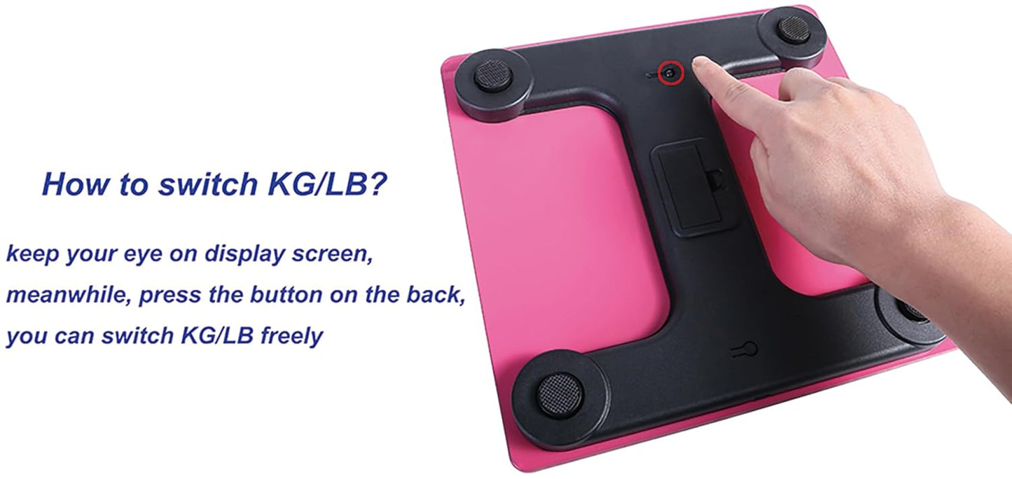 Scale for Body Weight, Digital Bathroom Scale, Weight Scales for People,Body Scale,Pink,Max:400LB/180KG,2 Weighing Units: LB/KG