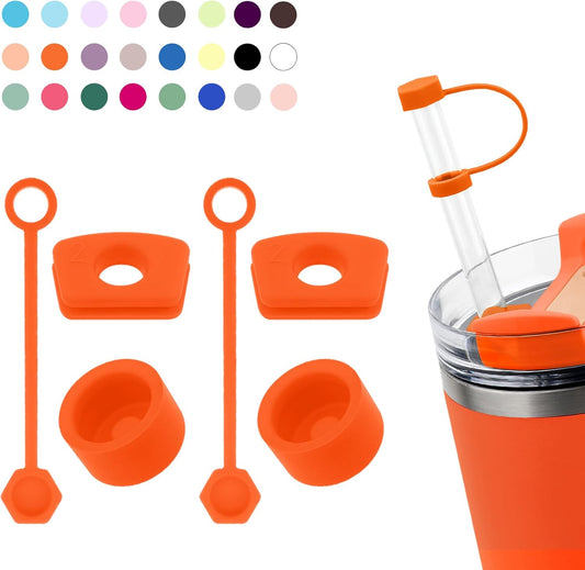 Silicone Spill Stopper Set Compatible with Stanley Cup 2.0 30oz & 40oz with Straw Cover (Set of 2, Tigerlily)