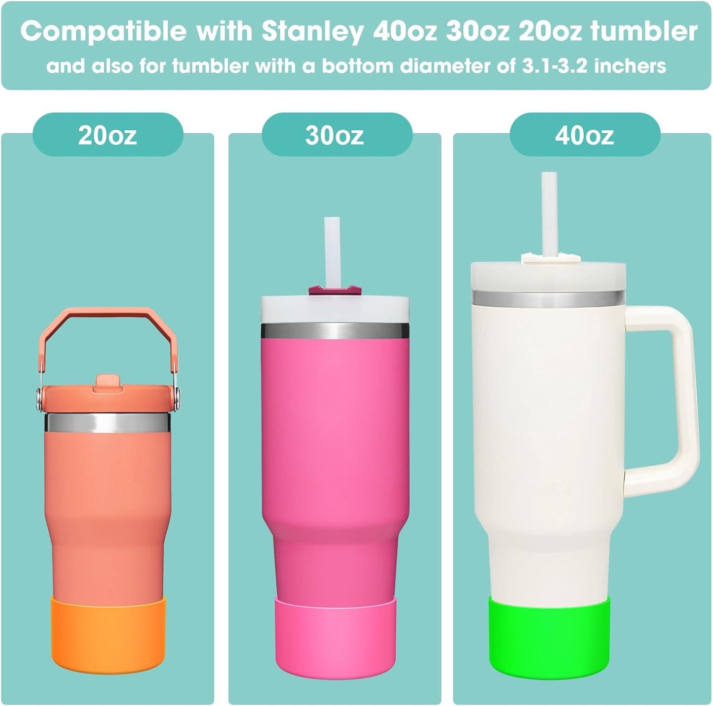 Upgrade 2PCS Protective Silicone Boot Bumper for Stanley Quencher Adventure 40oz 30oz IceFlow 20oz 30oz Tumbler, Water Bottle Bottom Sleeve Cover Accessories for Stanley Mug Cup(Bright Green)