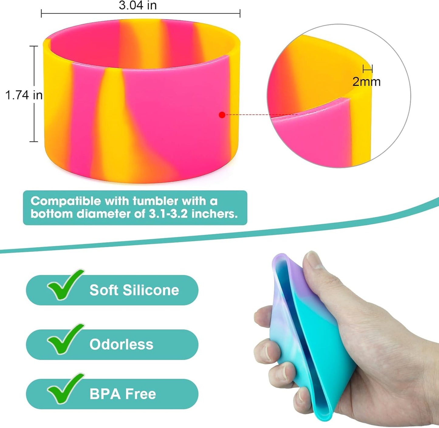 Upgrade 2PCS Protective Silicone Boot Bumper for Stanley Quencher Adventure 40oz 30oz IceFlow 20oz 30oz Tumbler, Water Bottle Bottom Sleeve Cover Accessories for Stanley Mug Cup(Orange+Pink)