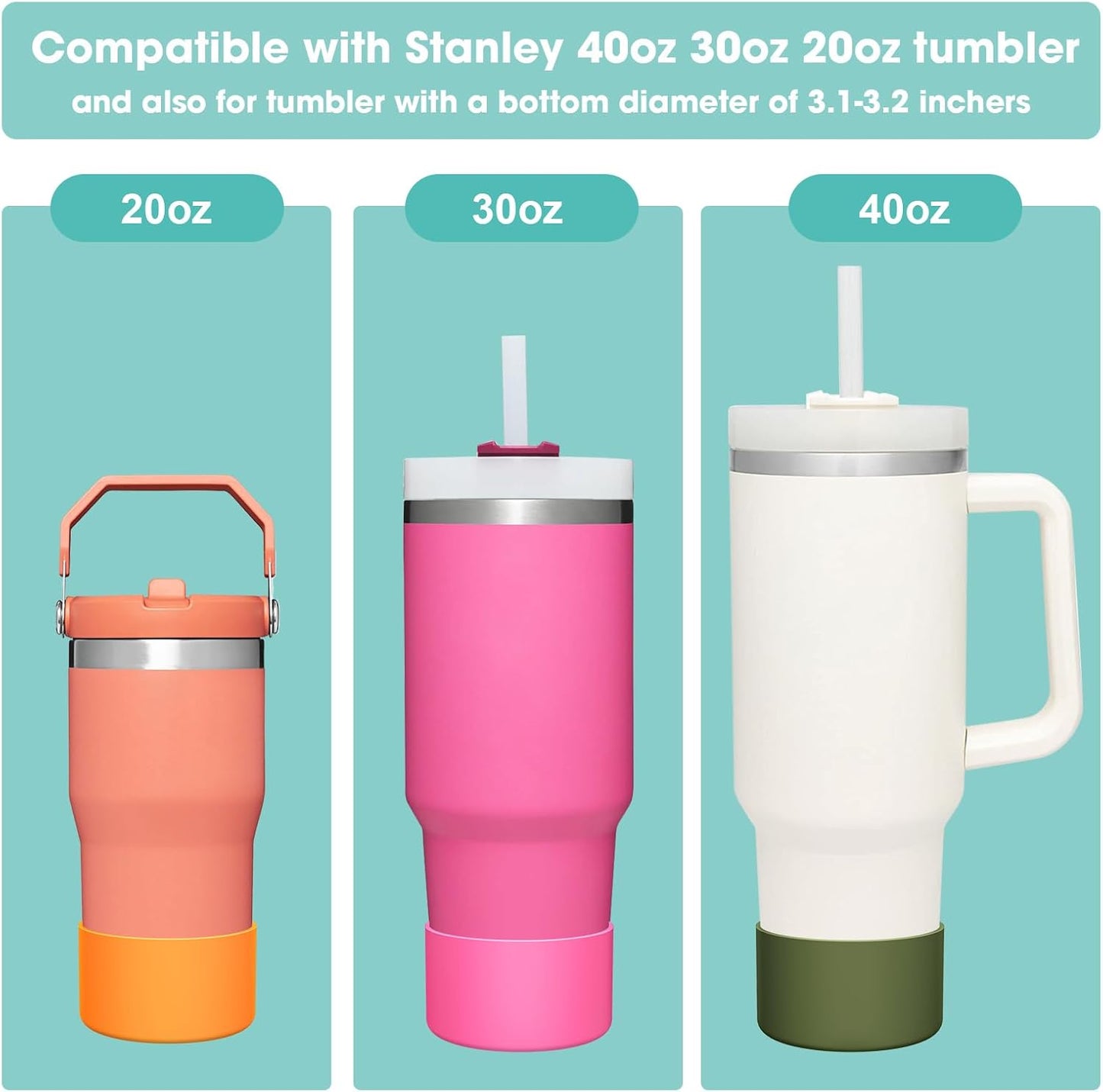 Upgrade 2PCS Protective Silicone Boot Bumper for Stanley Quencher Adventure 40oz 30oz IceFlow 20oz 30oz Tumbler, Water Bottle Bottom Sleeve Cover Accessories for Stanley Mug Cup(Army Green)