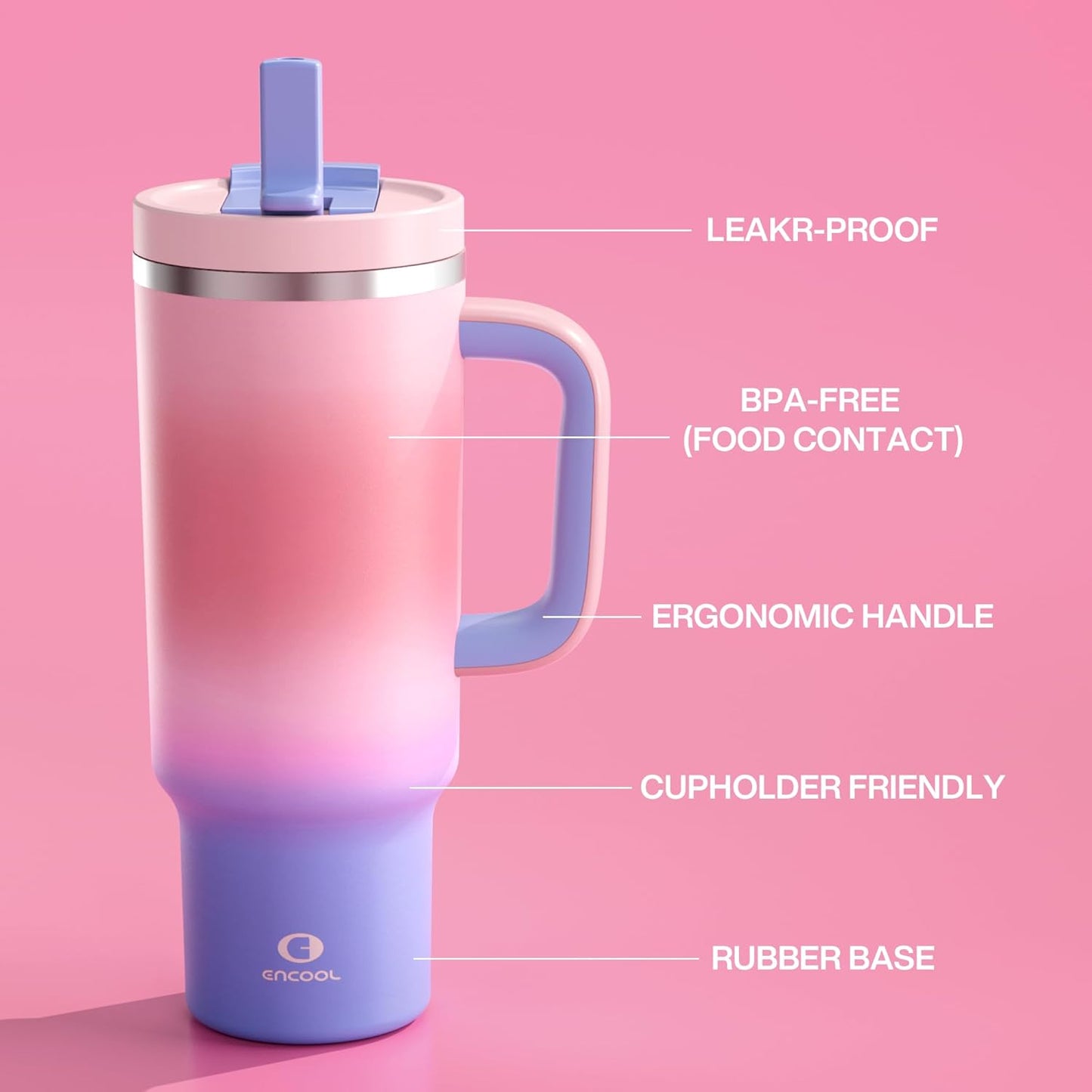 40 oz Tumbler with Handle and Straw: Stainless Steel Insulated Tumbler Keeps Cold for 24 Hours, Leakproof Travel Cup Fits in Cup Holder and BPA-Free, Evening Glow