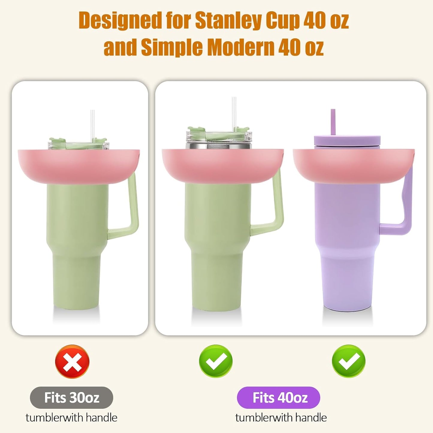 Snack Bowl for Stanley Cup 40 oz with Handle-Perfectly Compatible with Stanley Quencher H2.0 Tumbler 40 oz with Handle, Reusable Silicone Snack Tray, Stanley cup accessories (Pink Snack Bowl)
