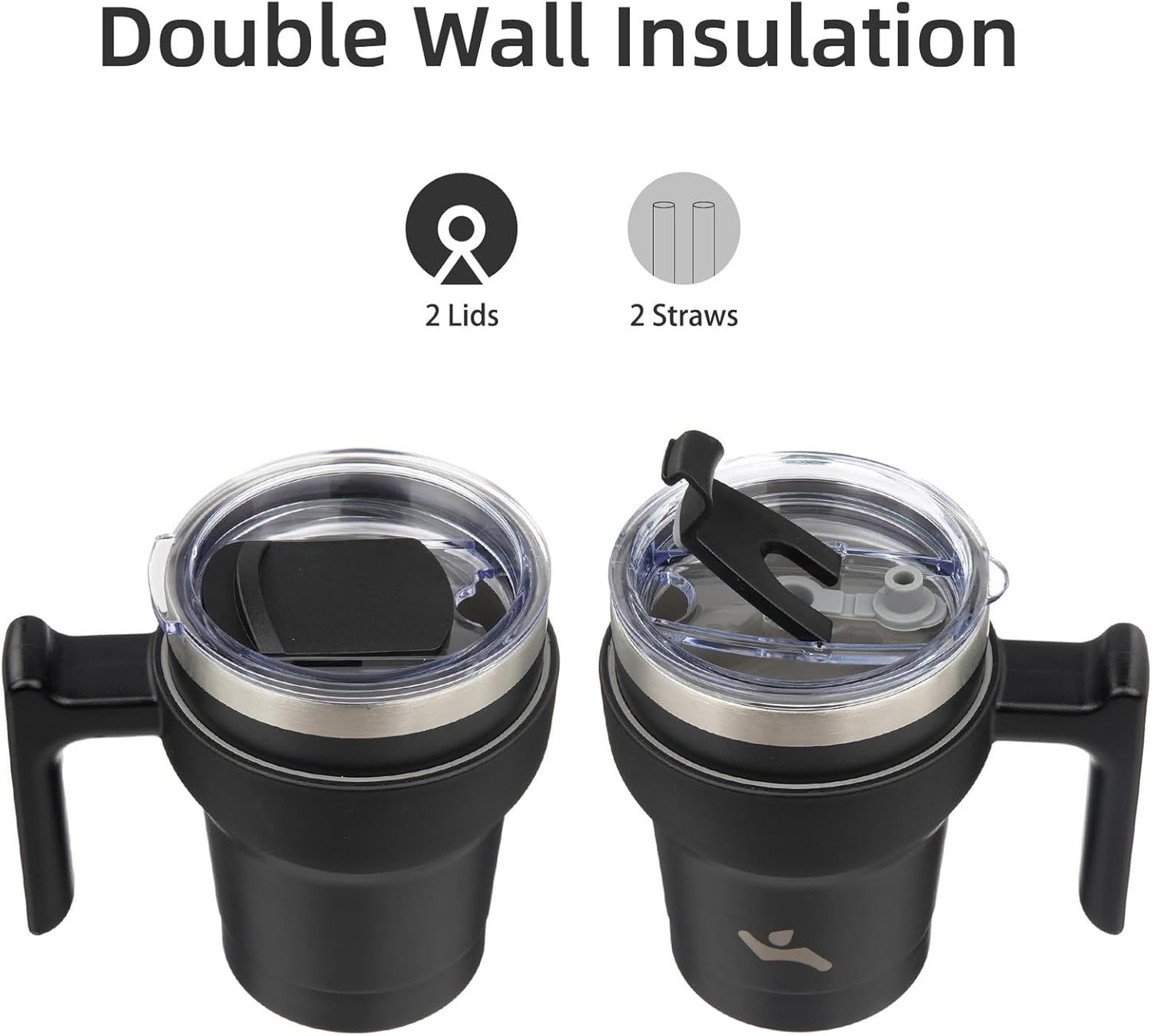10 oz Tumbler with Handle and 2 Straw 2 Lid, Insulated Water Bottle Stainless Steel Vacuum Cup Reusable Travel Mug,Black