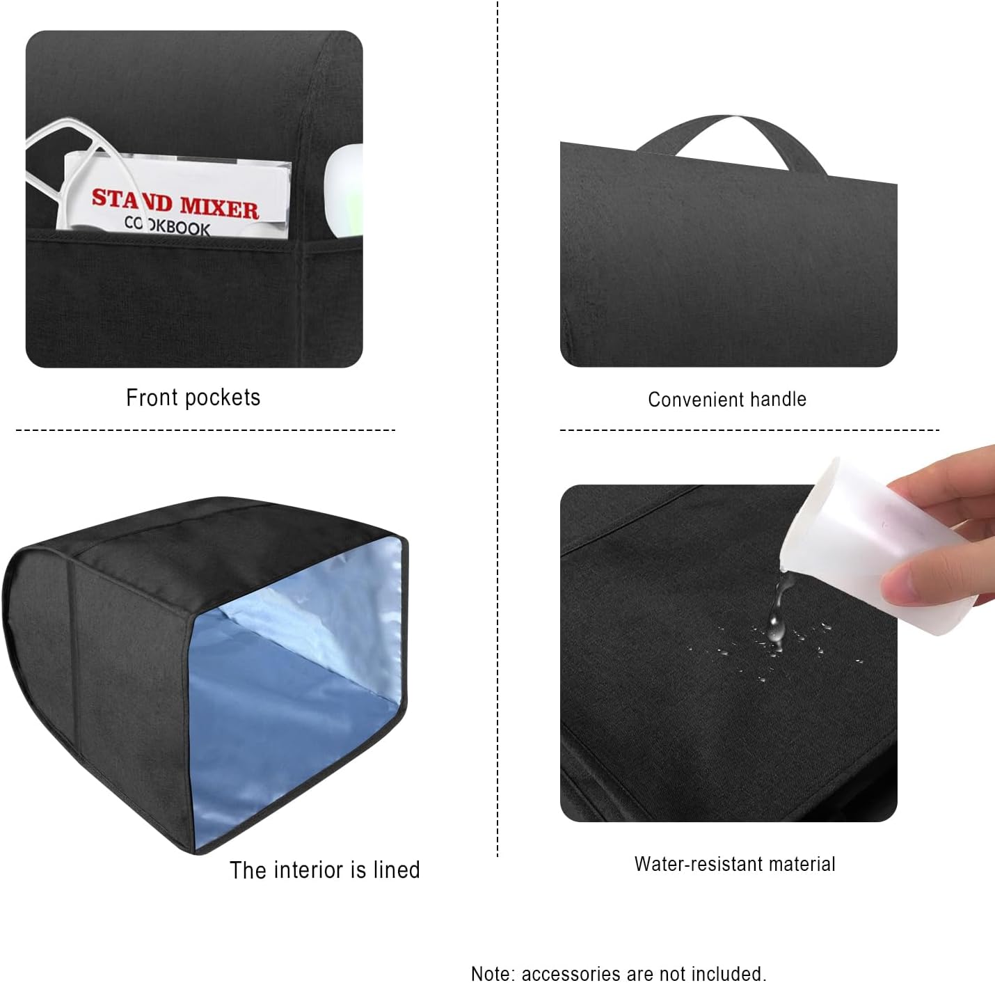 Stand Mixer Cover for KitchenAid Mixer, Multi Pockets, Water-resistant, Easy Cleaning (Black, Fit for Bowl Lift 5-8 Quart)