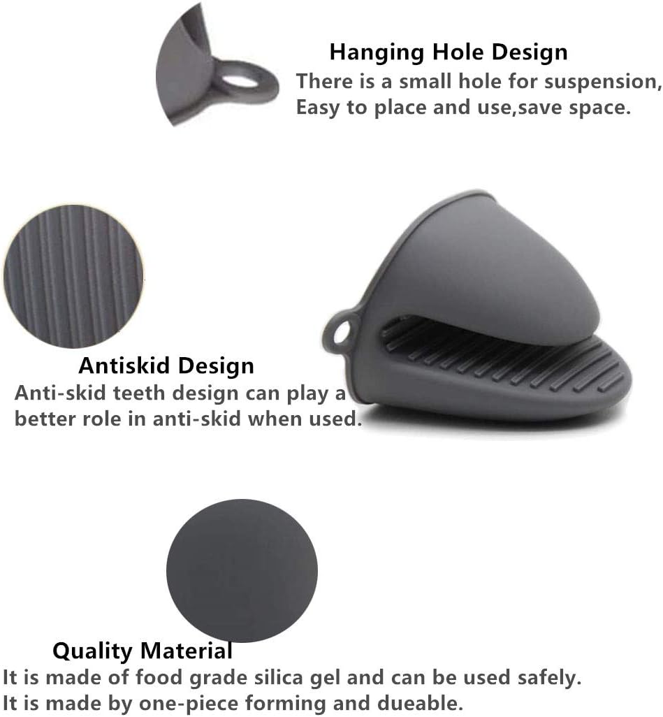 Oven Glove Thicken Silicone Pot Holder Mini Oven Mitt Heat Resistant Pinch Covers for Air Fryer, Baking, Cooking, BBQ Grilling (Grey)