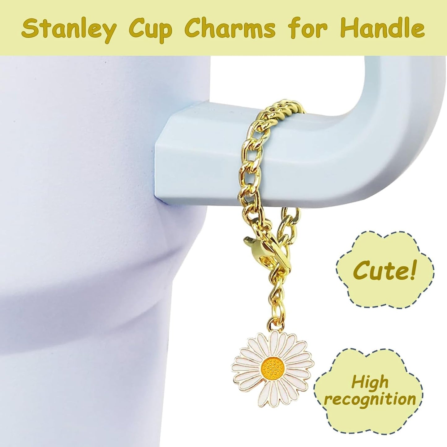 Stanley Cup Accessories Set,Including 2 Pcs 0.4in Straw Cover, 1 Silicone Spill-Proof Stopper, 1 Cute Handle Charm, 1 Silicone Boot Fits Stanley 40&30 Oz Tumbler (Lemon Yellow)