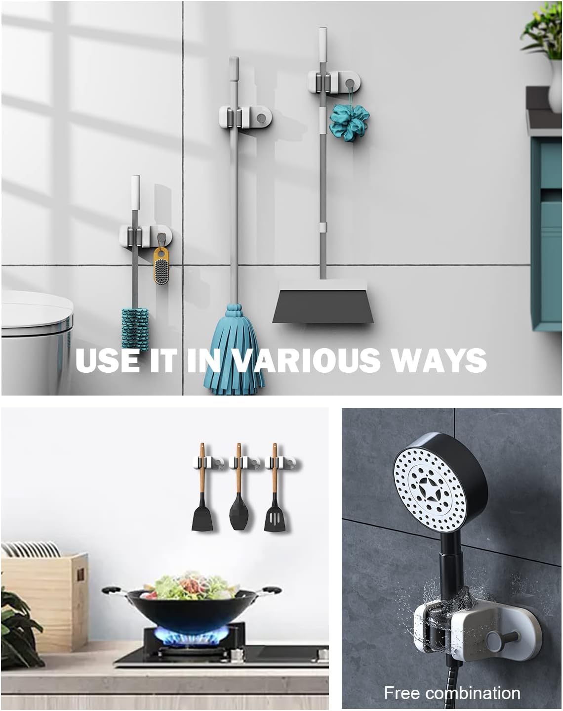 BEZOX Mop Holder with Hook - Drill Free Wall Mount Broom Gripper, Cleaning Supplies Organizer Utility Holder - 1PCS