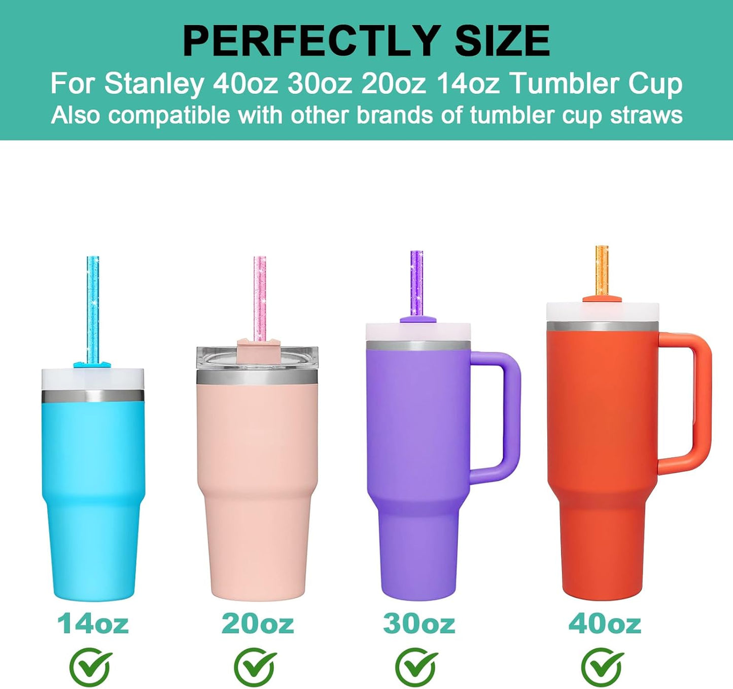 Replacement Straws for Stanley|Owala|Simple Modern 40 oz 30 oz 64 oz Tumbler, Reusable Color Drinking Straws with Cleaning Brush for Stanley Cup Accessorie，BPA Free, Dishwasher Safe