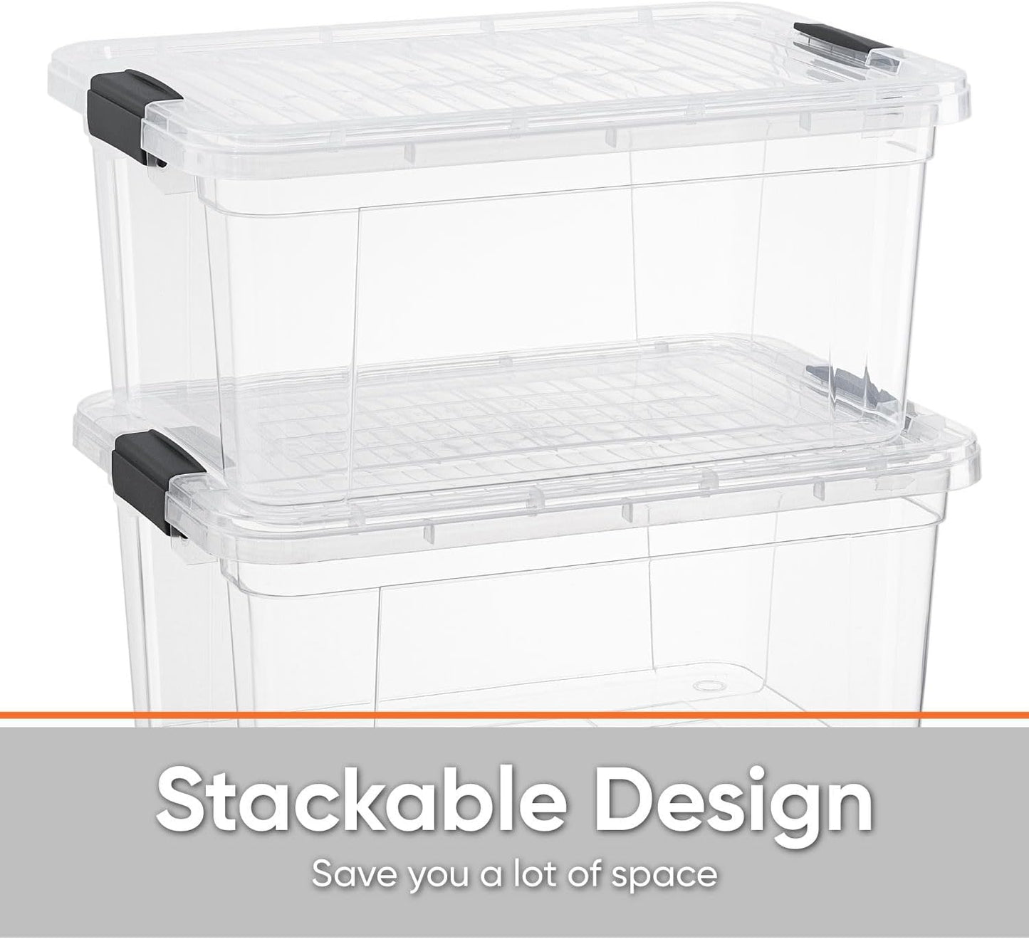 Superio Clear Storage Box with Lid, 1.85 Quart Plastic Container Bins for Organizing, Stackable Crates, BPA Free, Non Toxic, Odor Free, Organizers for Home, Office, School, and Dorm