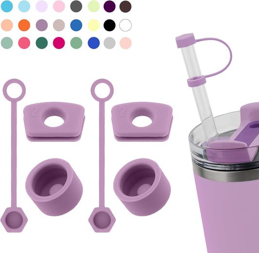Silicone Spill Stopper Set Compatible with Stanley Cup 2.0 30oz & 40oz with Straw Cover (Set of 2, Lilac)