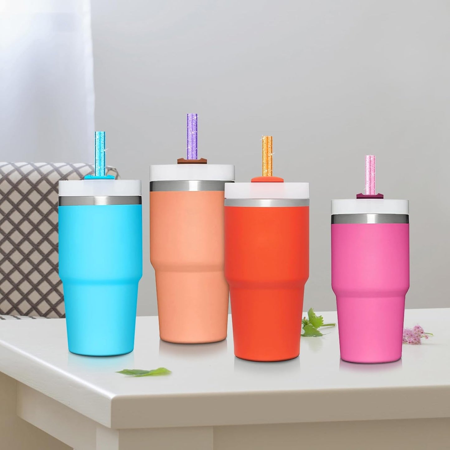 Aillwith 6 PCS Replacement Straws for Stanley Cup 14oz 20oz Tumbler, Reusable Color Drinking Straws with Cleaning Brush for Stanley Cup Accessorie，BPA Free, Dishwasher Safe