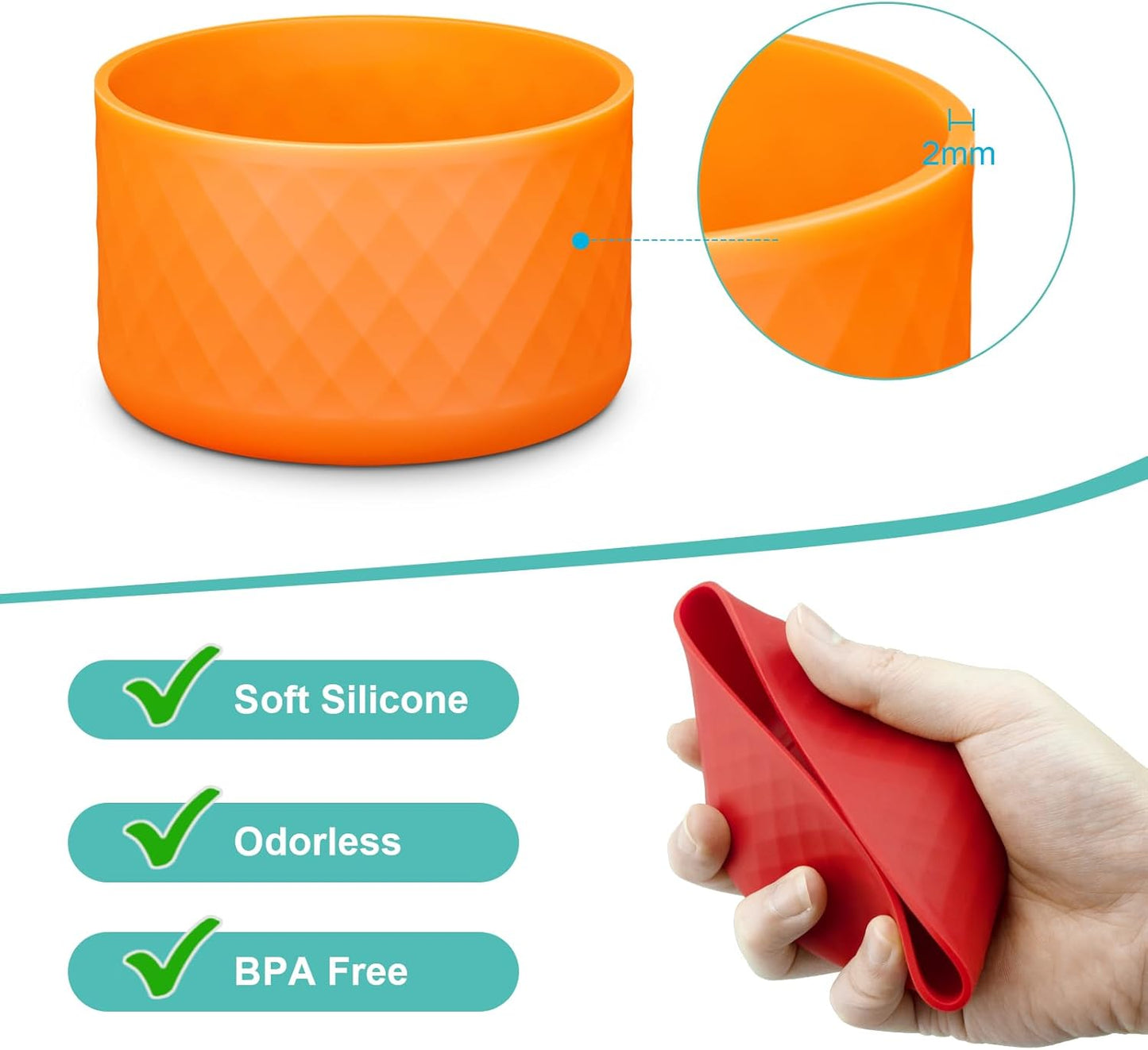 Upgrade 2PCS Protective Silicone Boot Bumper for Stanley Quencher Adventure 40oz 30oz IceFlow 20oz 30oz Tumbler, Water Bottle Bottom Sleeve Cover Accessories for Stanley Mug Cup(Orange)