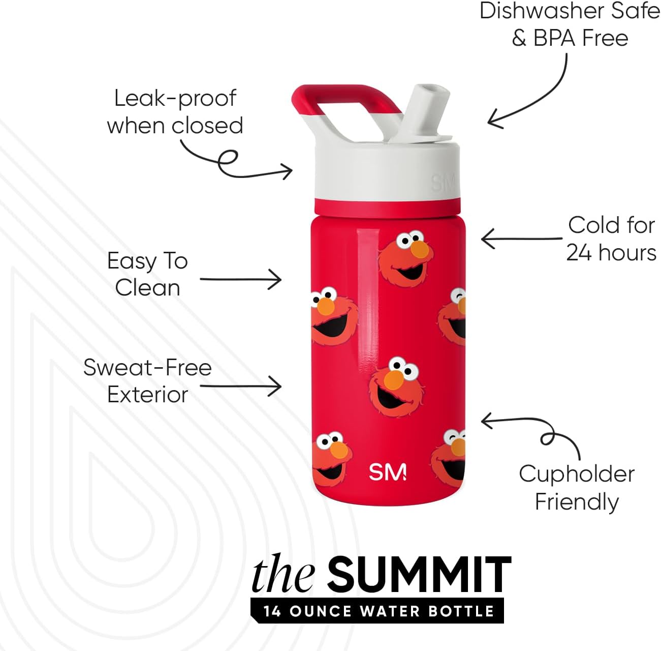 Simple Modern Kids Summit Water Bottle with Straw Lid | Sesame Street 14oz Stainless Steel Cup Insulated Tumbler for Boys, Girls, School | Elmo Says