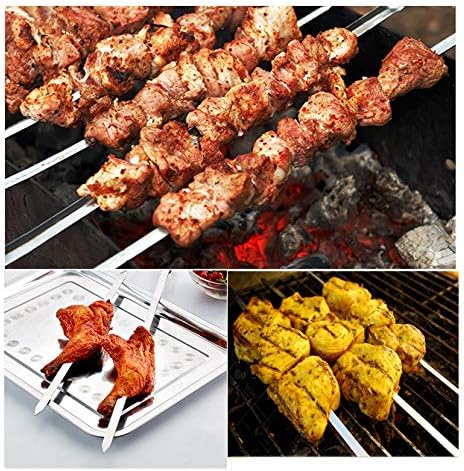 IMEEA Flat Skewers for Kabobs Stainless Steel Kebab Skewers for Grilling 16.5 Inch Barbecue Skewers with Nonslip Wooden Handle, Set of 12