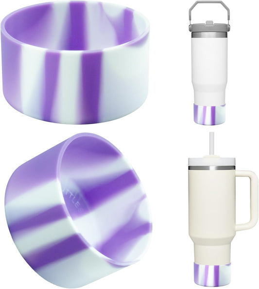 Upgrade 2PCS Protective Silicone Boot Bumper for Stanley Quencher Adventure 40oz 30oz IceFlow 20oz 30oz Tumbler, Water Bottle Bottom Sleeve Cover Accessories for Stanley Mug Cup(Purple+White)