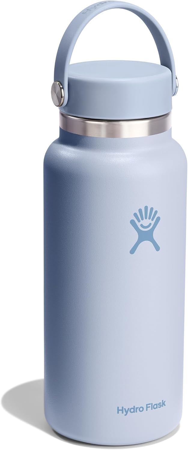 Hydro Flask Water Bottle - Insulated Stainless Steel - Wide Mouth Flex Lid, Non Spill, Leakproof and Refillable in 32 Oz Surf Blue