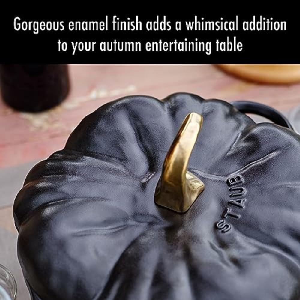 STAUB Ceramic 0.75-qt Petite Ceramic Pumpkin, Oven & Stove Safe up to 572°F, Pumpkin Dish, Ceramic Baking Dish, Candy Dish, Matte Black