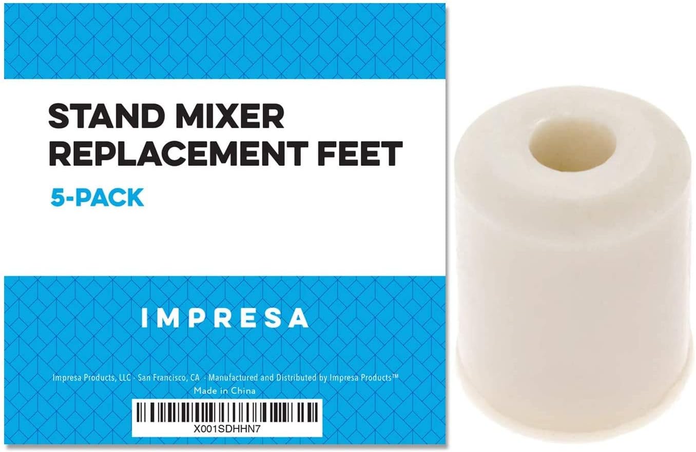 IMPRESA Rubber Feet for Mixer 5-Pack Replacement - Compatible with KitchenAid Stand Mixers 4161530, 9709707, K45SS & K5SS - White Rubber