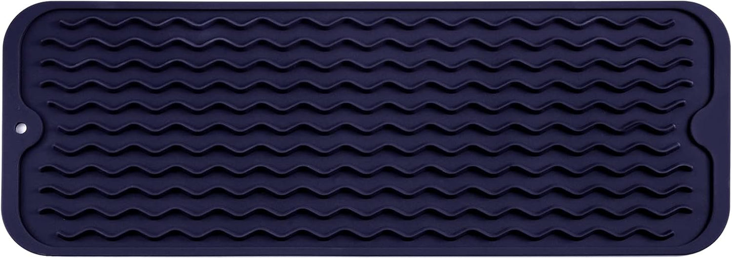 Silicone Dish Drying Mat for Multiple Usage,Easy clean,Eco-friendly,Heat-resistant Silicone Mat for Kitchen Counter,Sink,Bar,Bottle,or Cup Navy Blue M 17 inches x 6 inches