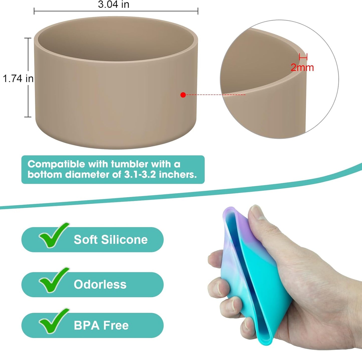 Upgrade 2PCS Protective Silicone Boot Bumper for Stanley Quencher Adventure 40oz 30oz IceFlow 20oz 30oz Tumbler, Water Bottle Bottom Sleeve Cover Accessories for Stanley Mug Cup(Khaki)