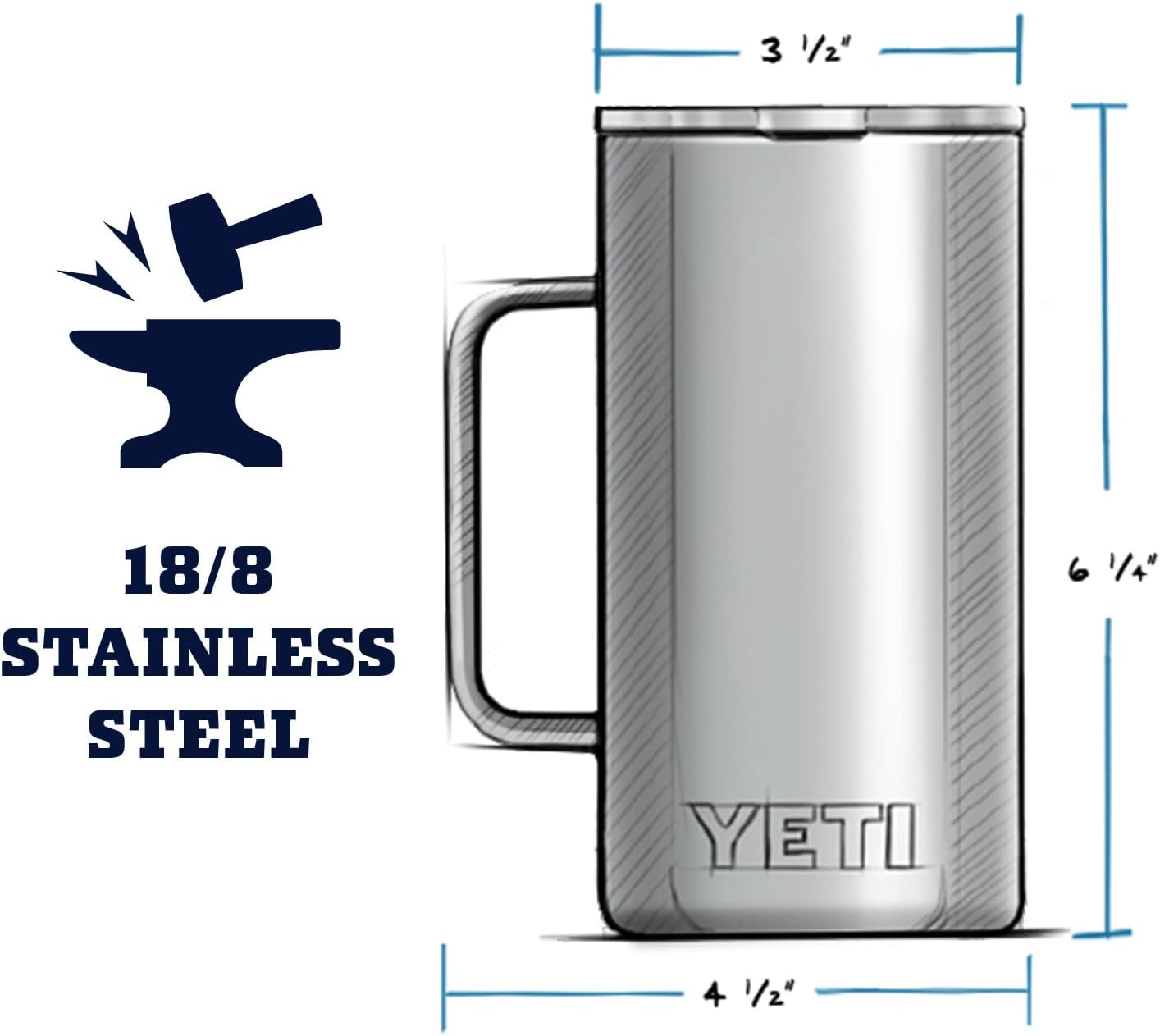 YETI Rambler 24 oz Mug, Vacuum Insulated, Stainless Steel with MagSlider Lid