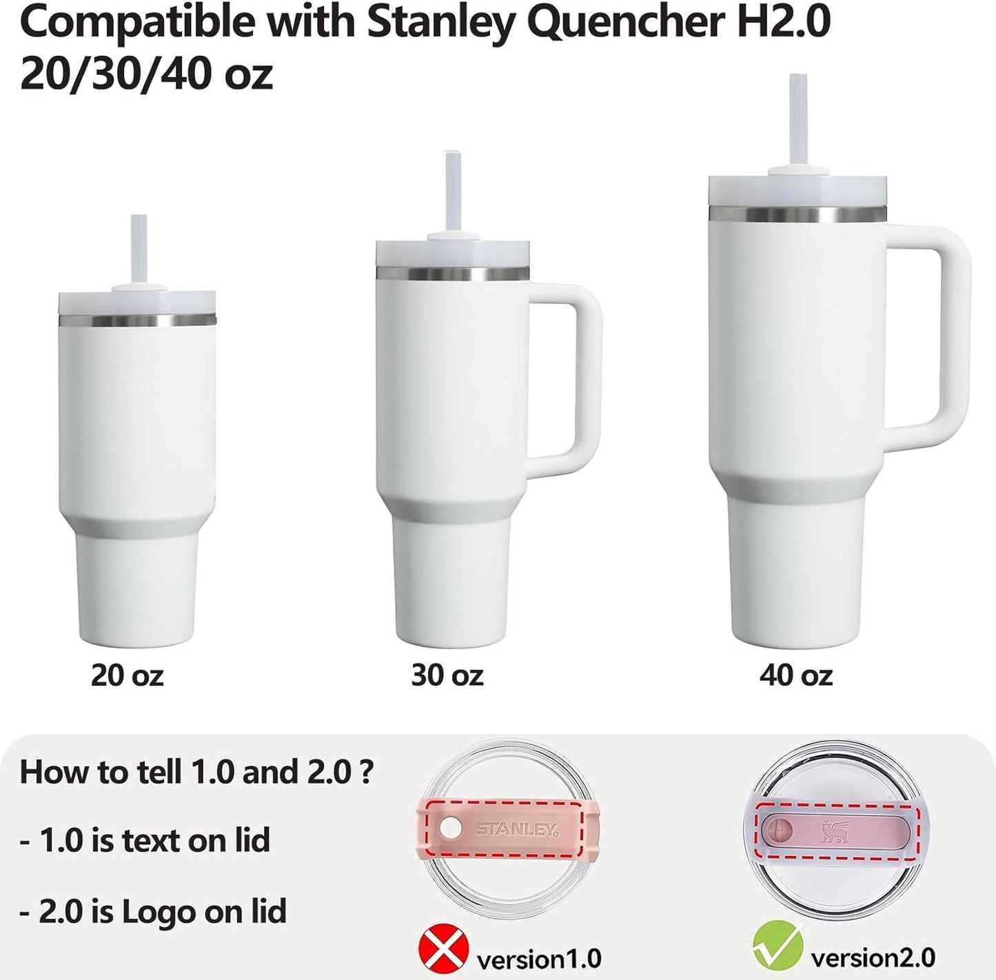 Silicone Spill Stopper Set Compatible with Stanley Cup 2.0 30oz & 40oz with Straw Cover (Set of 2, Frost)