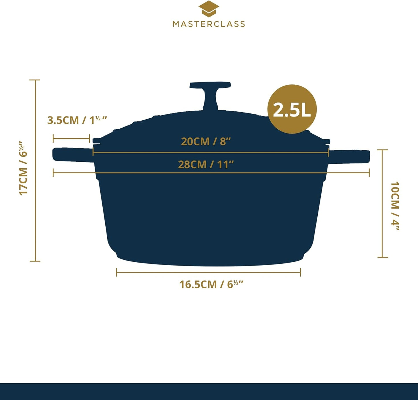 MasterClass Cast Aluminium Casserole Dish with Self-Basting Lid Premium Quality Lightweight Non-Stick Medium Round Blue, Hob to Oven Cooking Pot for Family Meals Curries Dishwasher Safe, 20cm, 2.5L