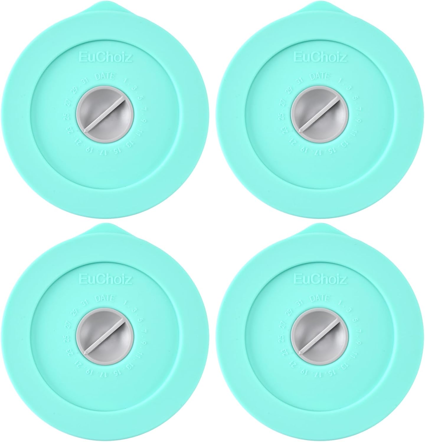 Replacement Lids for Pyrex 7202-PC 1 Cup, Silicone Round Storage Cover Lid for Anchor Hocking Glass Bowl 4 Pack with Date Mark Turquoise