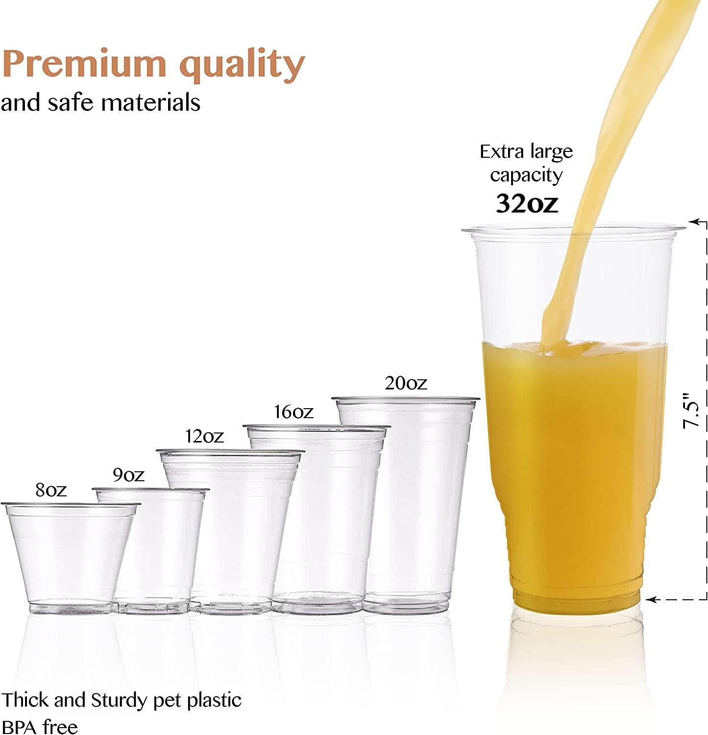 Upper Midland Products 200 Pack of 32 OZ Cups With Lids, Large Clear Disposable Plastic Cups & Lids Great For Ice Coffee, Cold Drinks, Smoothie, Milkshakes, Boba Tea