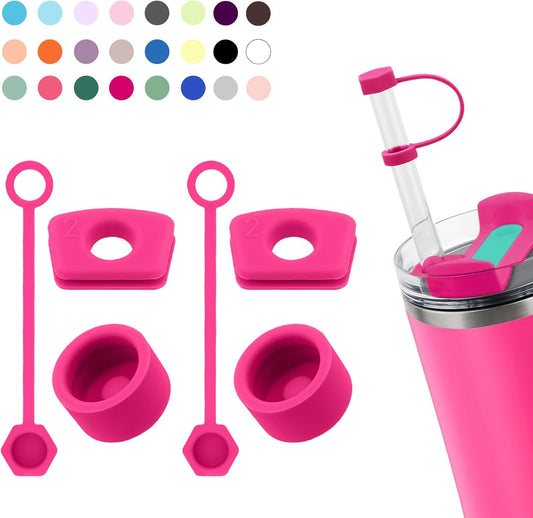 Silicone Spill Stopper Set Compatible with Stanley Cup 2.0 30oz & 40oz with Straw Cover (Set of 2, Passion Pink)