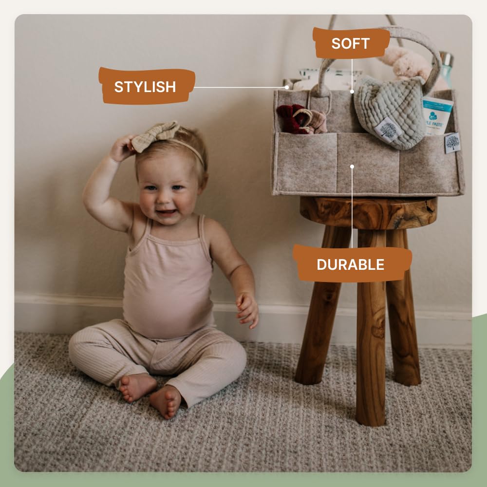 Parker Baby Co. Diaper Caddy - Nursery Storage Bin and Car Organizer for Diapers and Baby Wipes - Oatmeal, Large