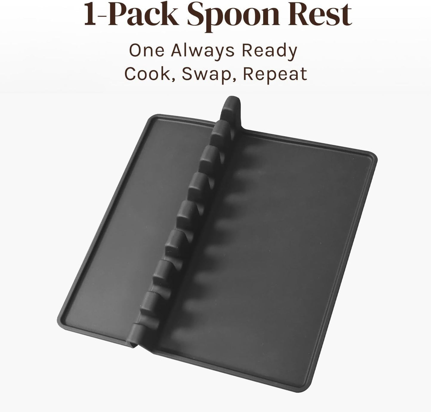 Black XL Silicone Spoon Rest for Stove Top with Drip Pad (1 Pack) - Heat-Resistant, BPA-Free Utensil Rest & Spoon Holder for Kitchen Counter - Grill Utensil Holder for Spatulas, Tongs, Ladles