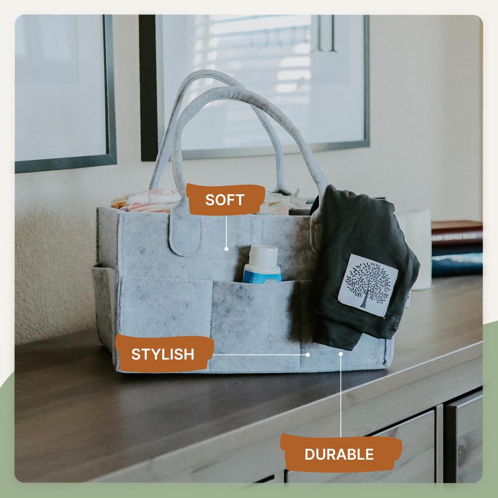 Parker Baby Diaper Caddy - Nursery Storage Bin and Car Organizer for Diapers and Baby Wipes - White, Regular