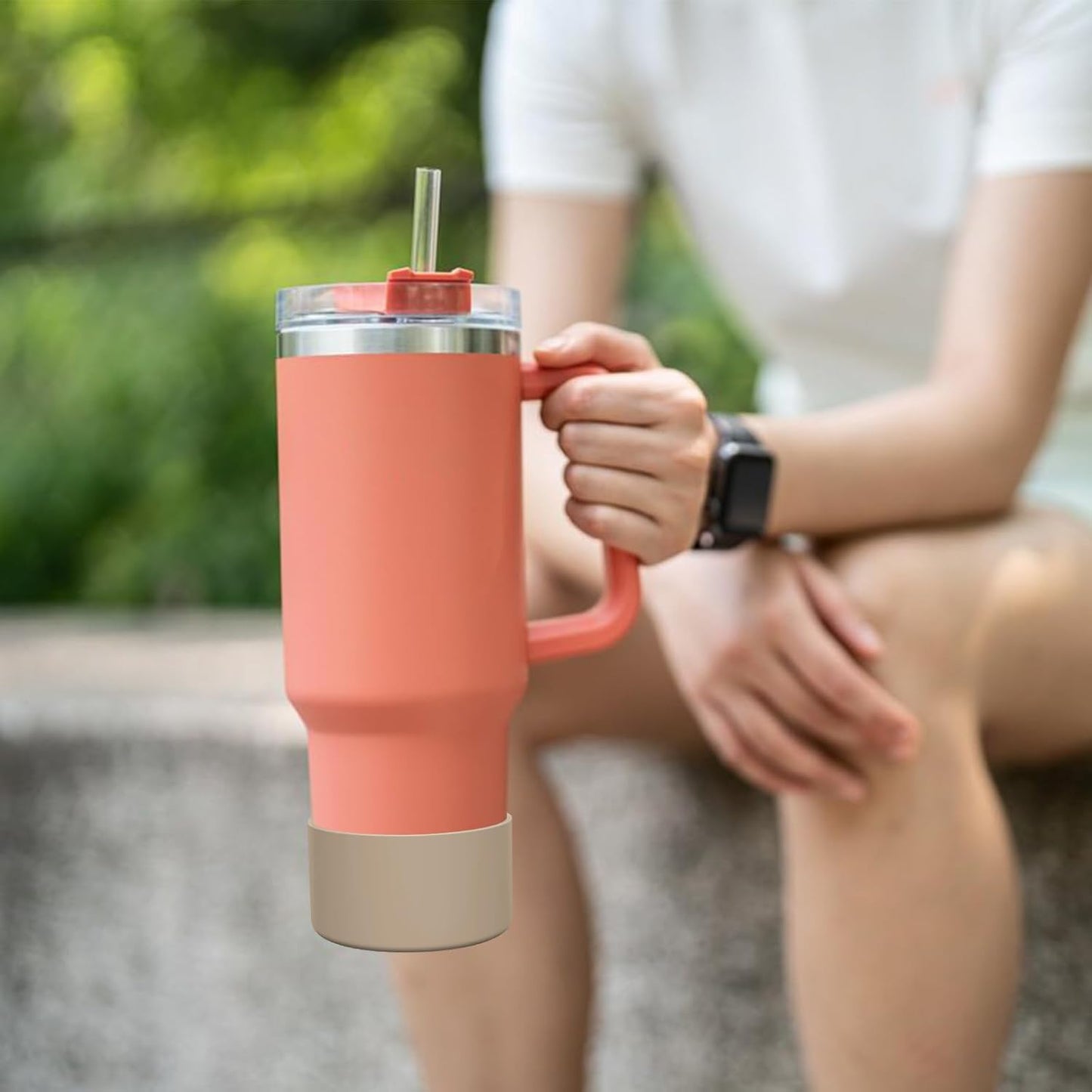 Upgrade 2PCS Protective Silicone Boot Bumper for Stanley Quencher Adventure 40oz 30oz IceFlow 20oz 30oz Tumbler, Water Bottle Bottom Sleeve Cover Accessories for Stanley Mug Cup(Khaki)