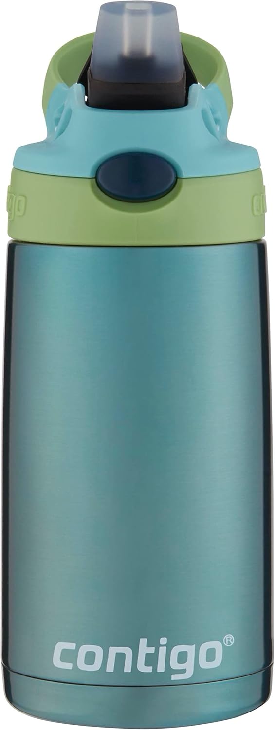 Contigo Kids Stainless Steel Water Bottle with Redesigned AUTOSPOUT Straw, 13oz, Green and Blue, Easy Clean, BPA Free