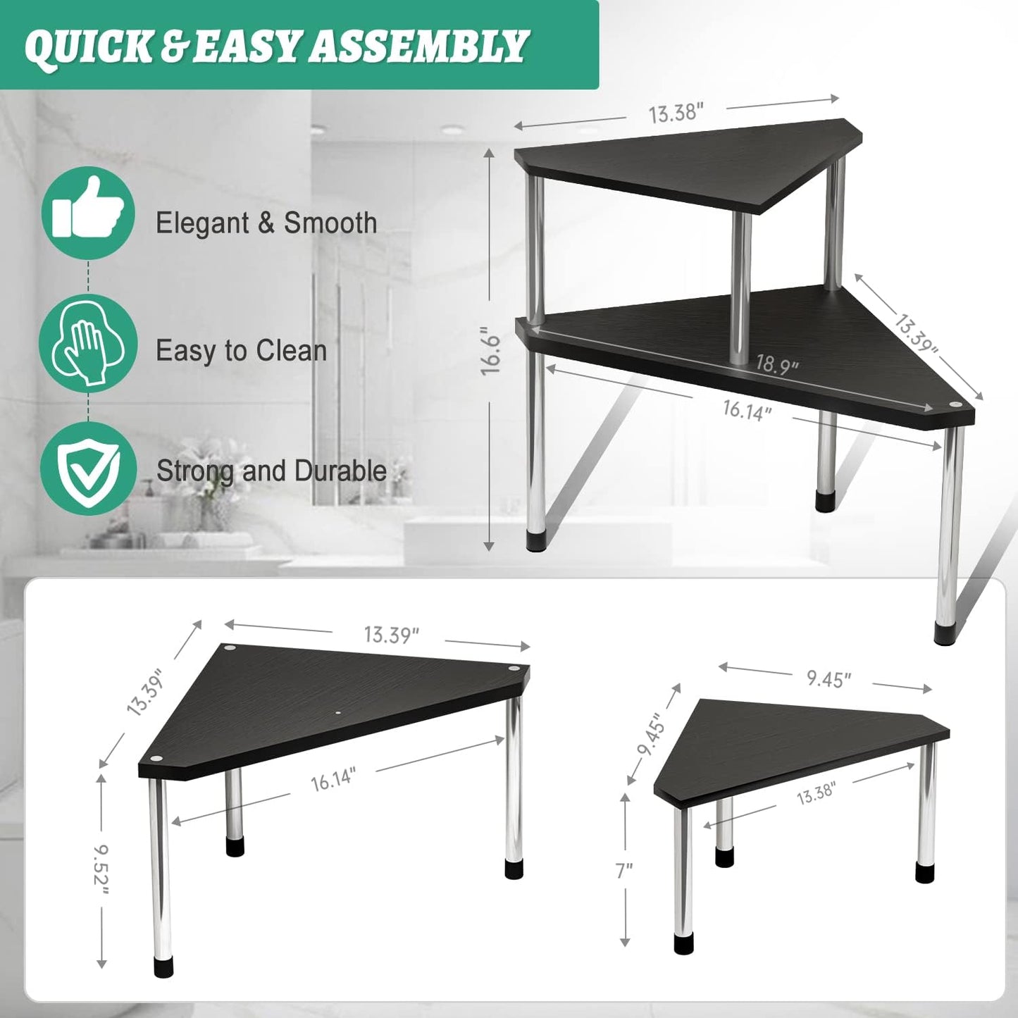 Weenson Bathroom Counter Organizer Over Sink for Toiletries, Makeup, Kitchen Countertop Organizer Spice Rack for Salt, 2-Tier Corner Counter Shelf for Coffee Area Storage Dresser Table(Black)