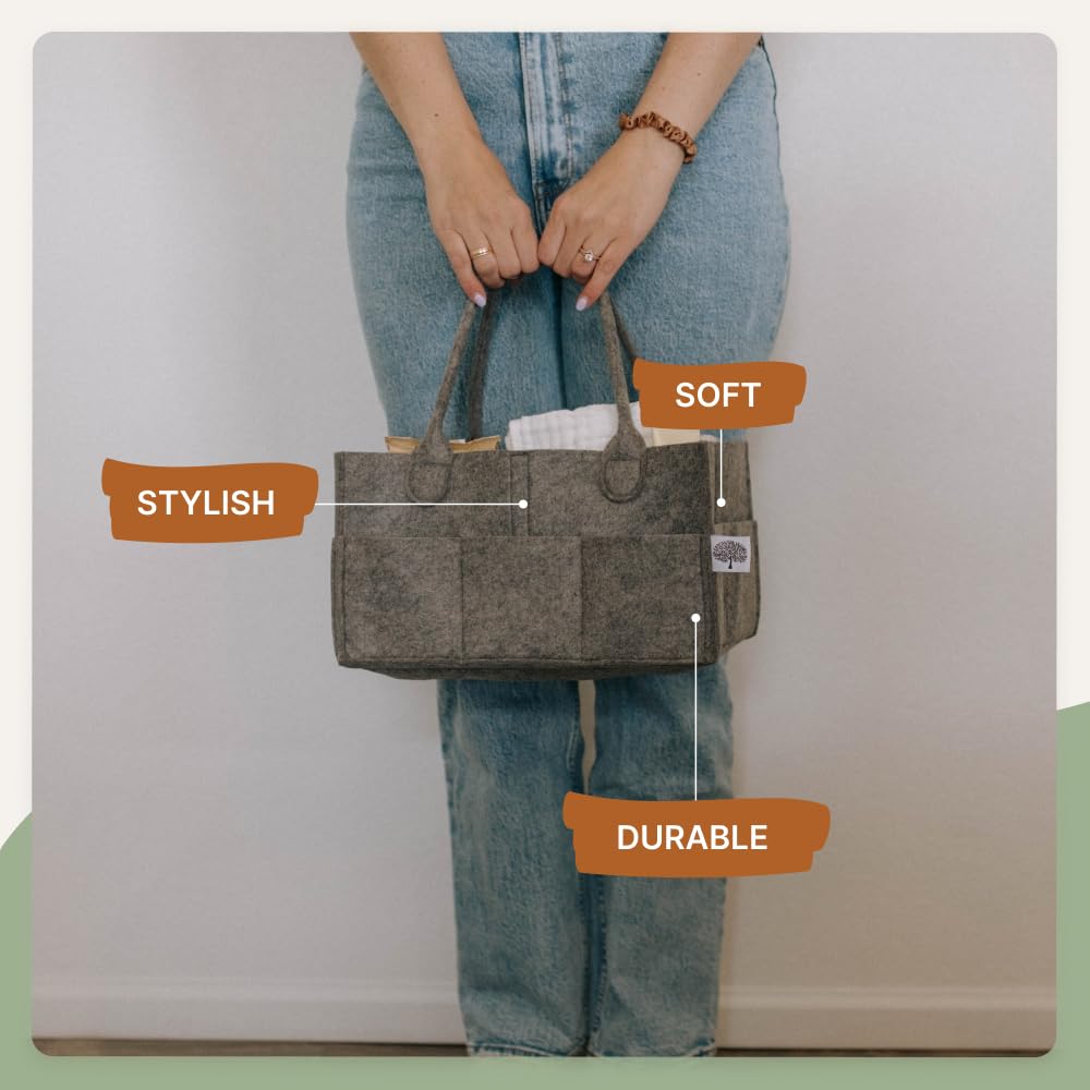 Parker Baby Co. Diaper Caddy - Nursery Storage Bin and Car Organizer for Diapers and Baby Wipes - Charcoal, Large