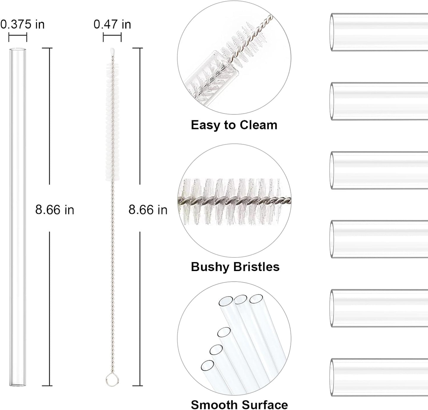 Aillwith 6 PCS Replacement Straws for Stanley Cup 20oz 14oz Tumbler, Reusable Drinking Straws with Cleaning Brush for Stanley Cup Accessorie，BPA Free, Dishwasher Safe