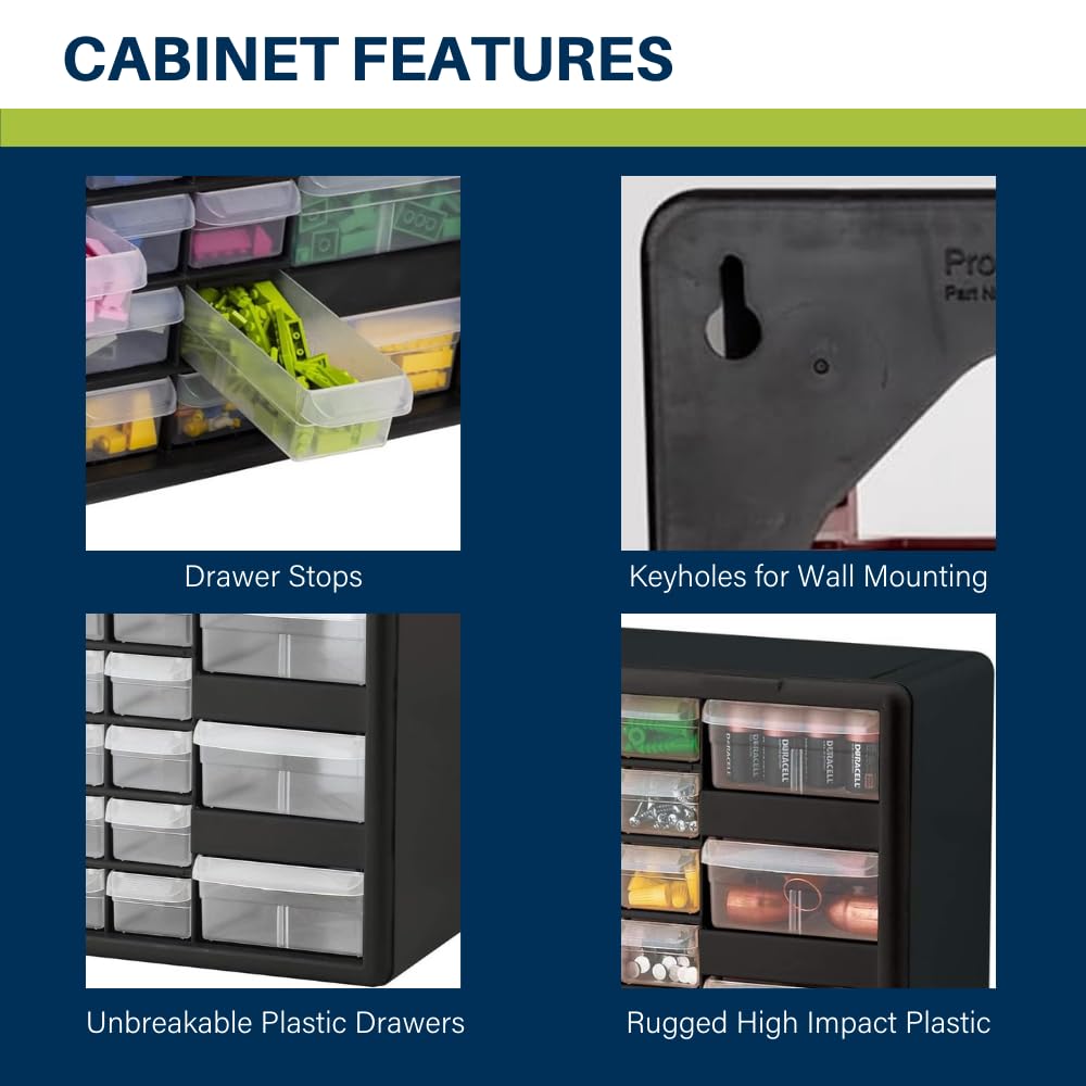 Akro-Mils 26-Drawer Plastic Drawer Storage Cabinet for Garage Organization, Bead Organizer, Building Bricks Storage, Teacher Toolbox, Makeup Organizer, 20-Inch W x 6-Inch D x 10-Inch H, 10124 White