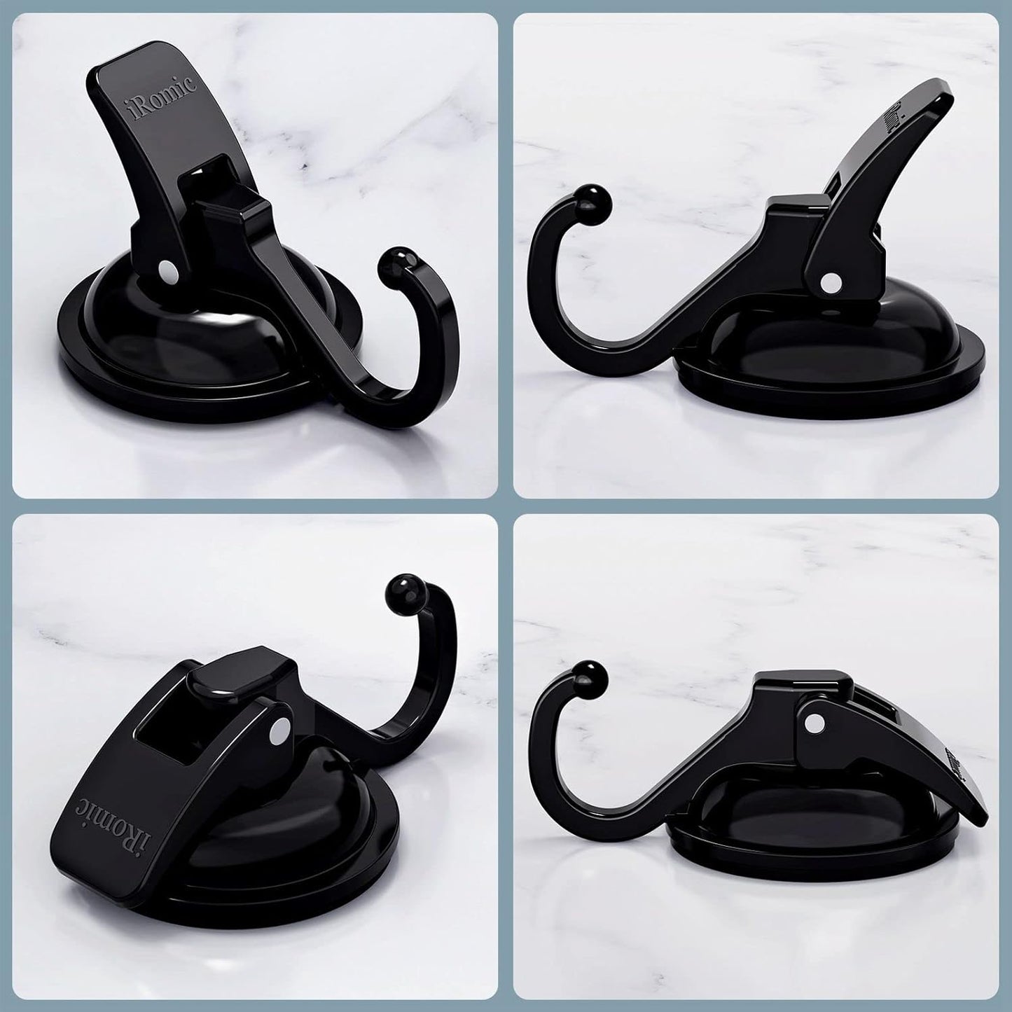 Heavy Duty Vacuum Suction Cup Hooks (2Pack) for Shower,Glass Window,Kitchen&Bathroom&Restroom Organization,Black.
