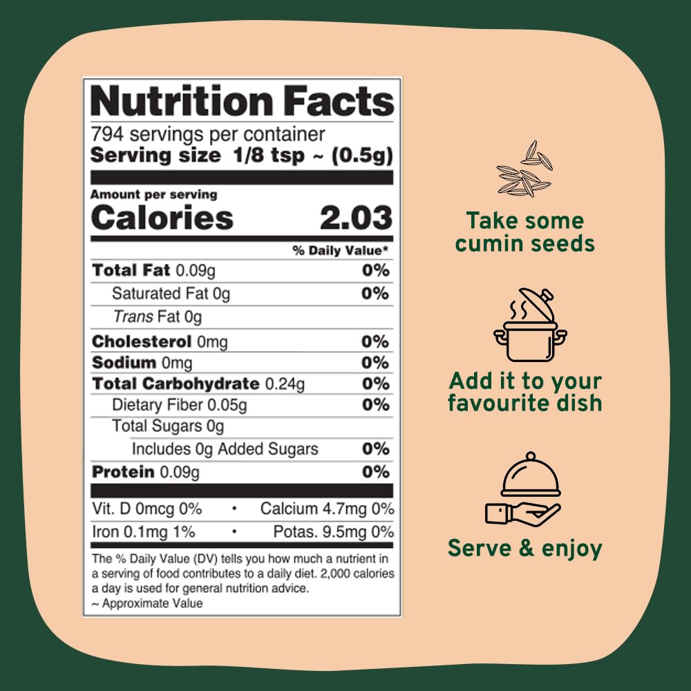 SPICE TRAIN Cumin Seeds (397g/14oz) Non GMO, Gluten Free, 100% Raw, Sourced from India, Excellent Flavor, Aromatic, For Tempering, Spice Blends and Seasonings, Packed in Resealable Ziplock Pouch