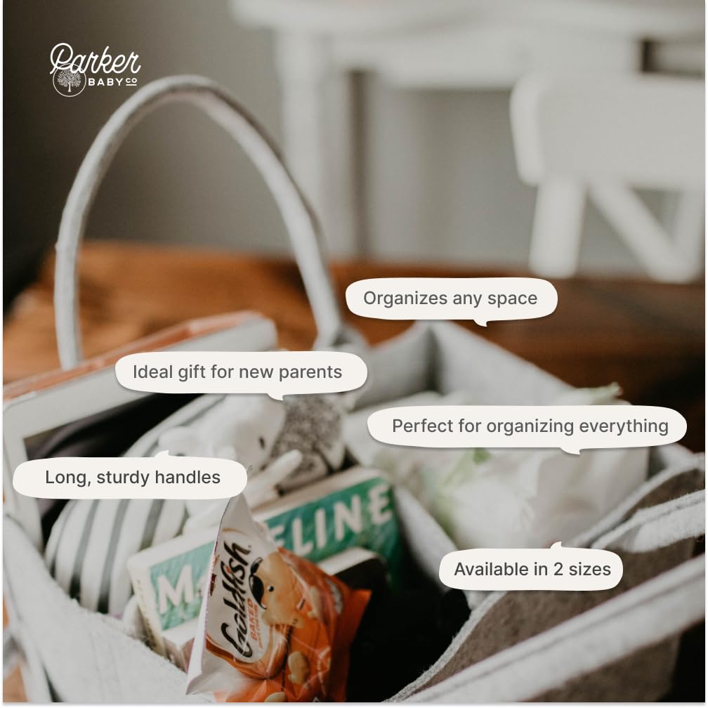 Parker Baby Co. Diaper Caddy - Nursery Storage Bin and Car Organizer for Diapers and Baby Wipes - Oatmeal, Large